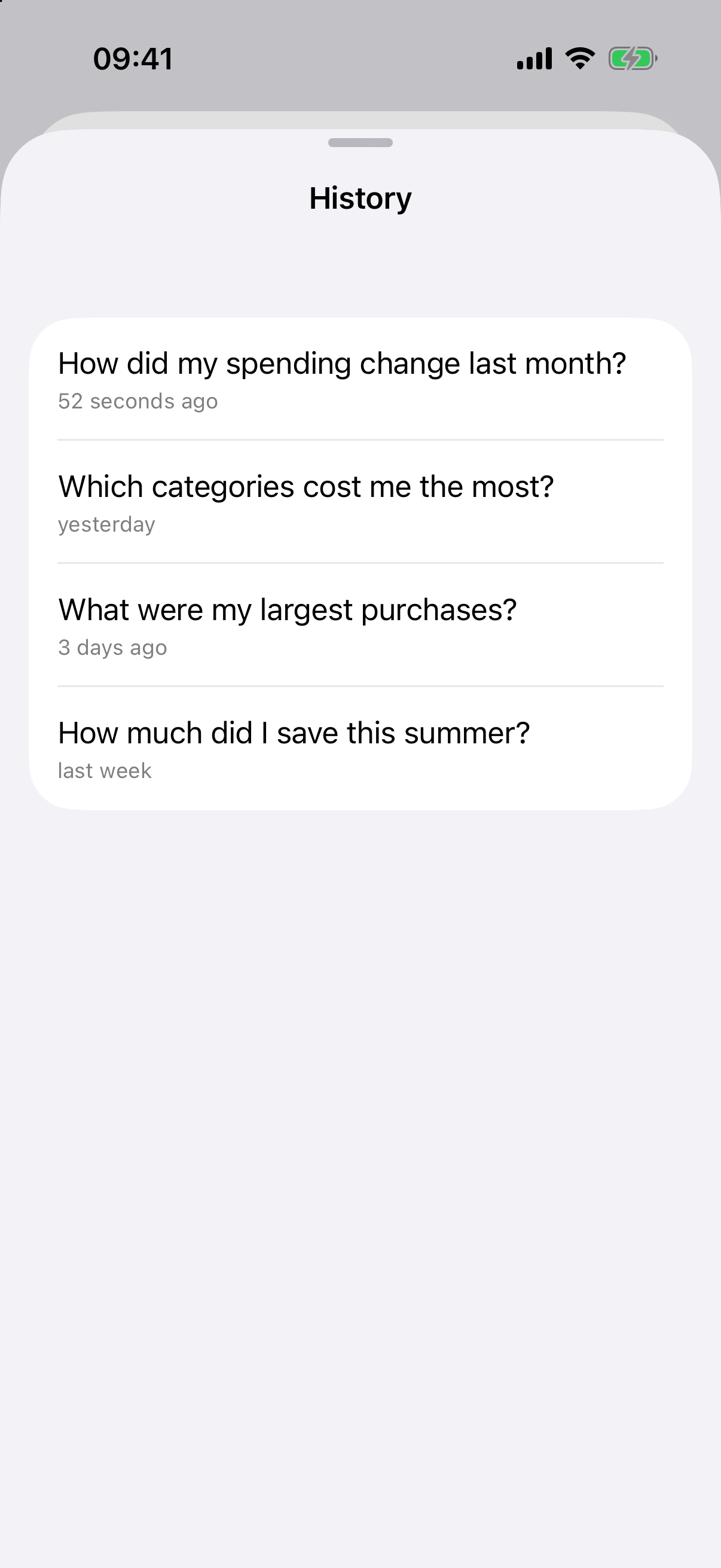 Saved AI assistant conversations in chat history