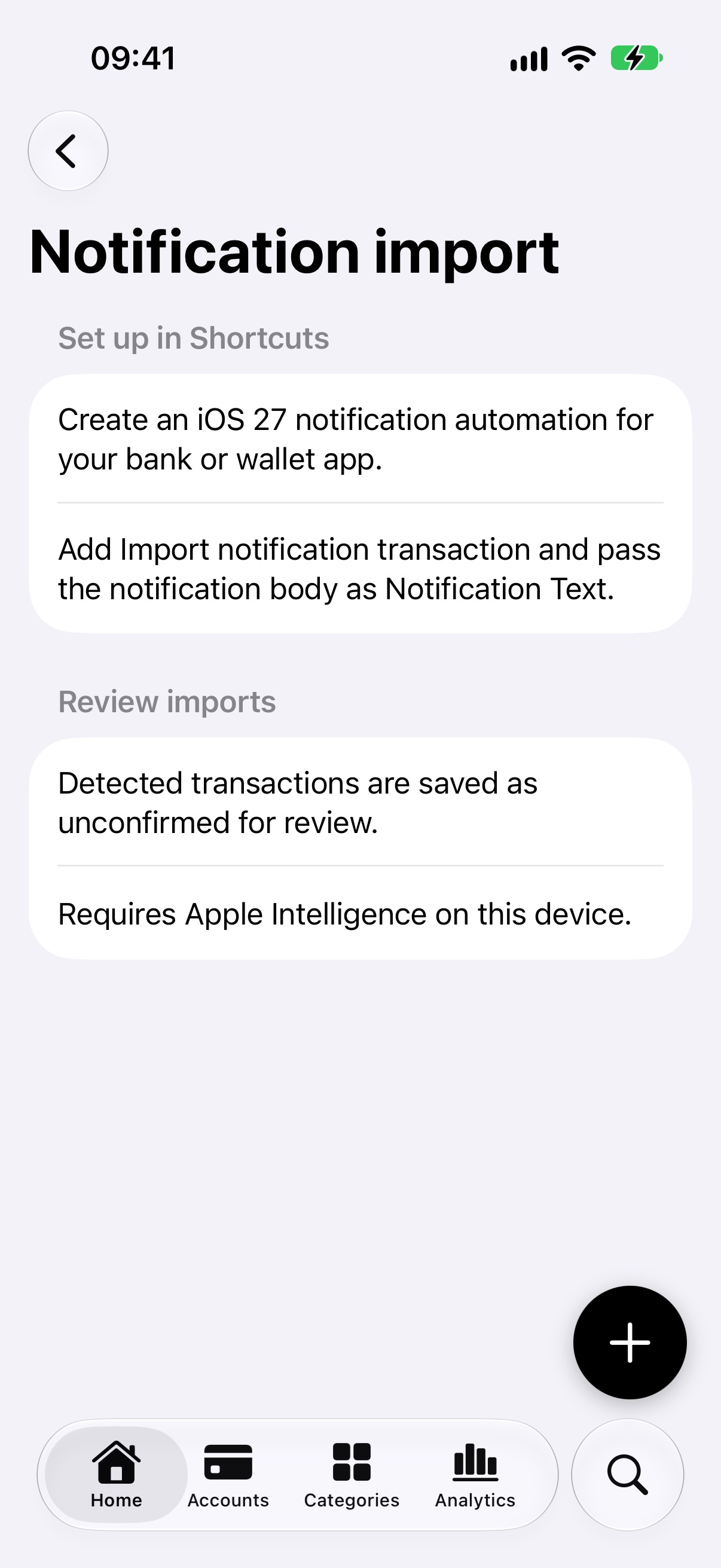 Notification import setup instructions