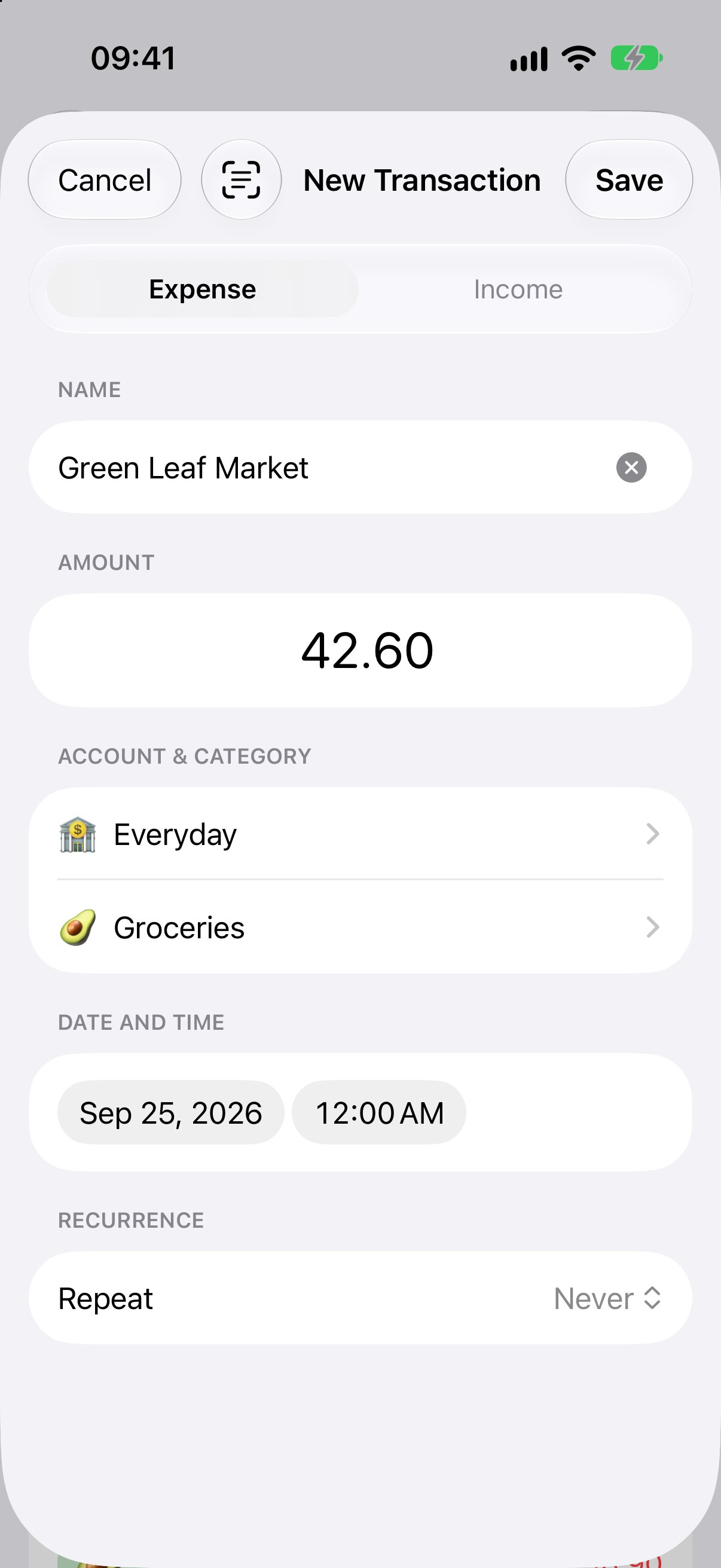 Transaction filled from a screenshot