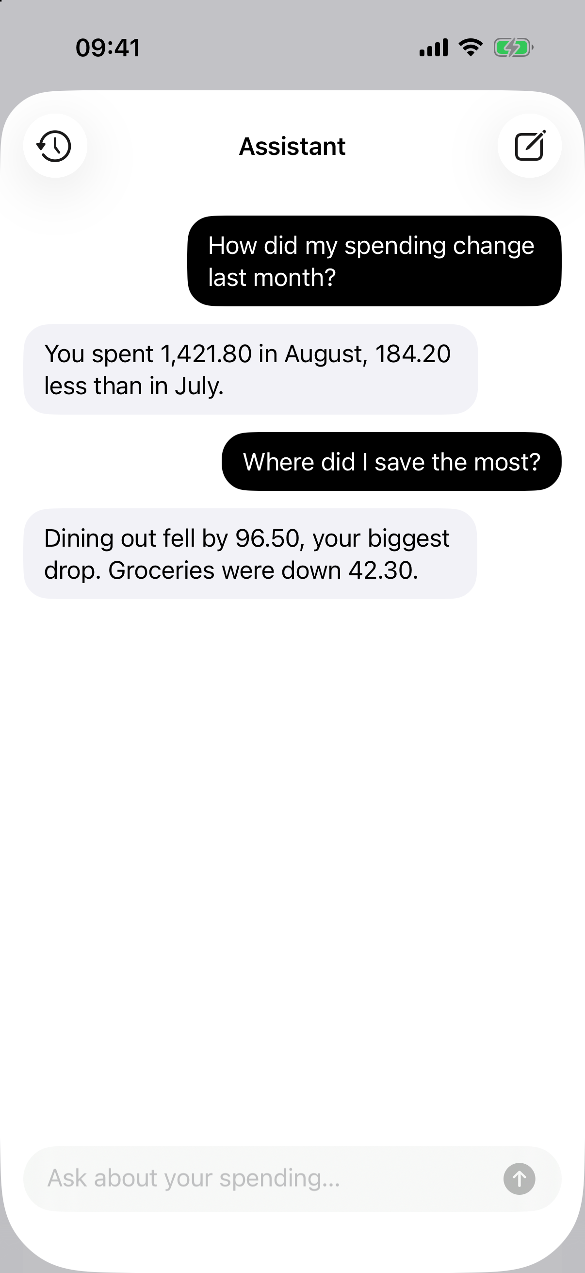 AI assistant spending comparison conversation